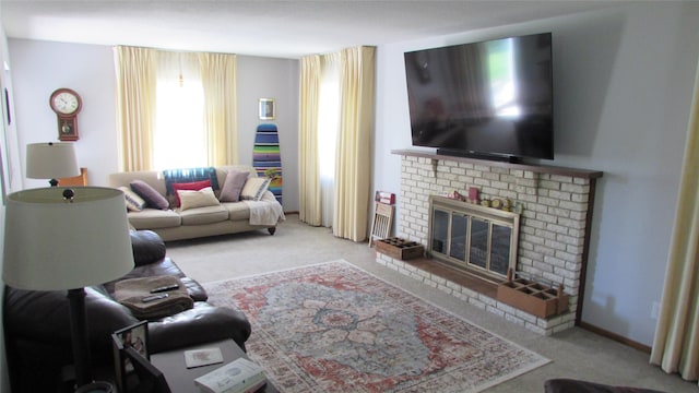 1401 N Grant St, Knoxville, IA 50138 - living area with carpet floors and a brick fireplace