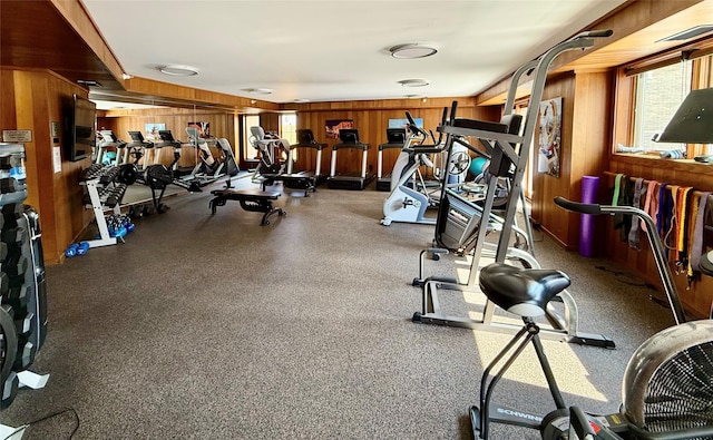 300 Walnut St Unit 1505, Des Moines, IA 50309 - workout area with wood walls