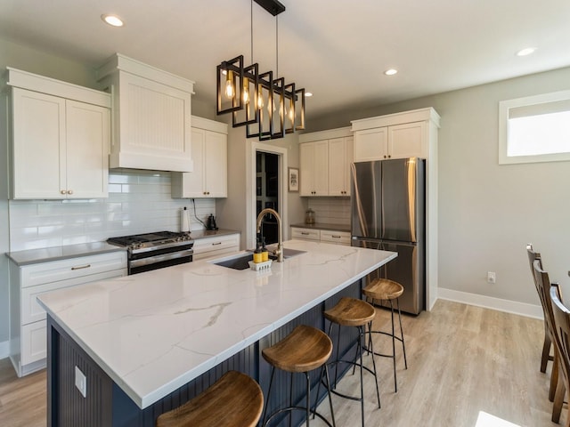 2013 Autumn Blaze Dr, Norwalk, IA 50211 - kitchen with appliances with stainless steel finishes, white cabinets, decorative backsplash, and recessed lighting