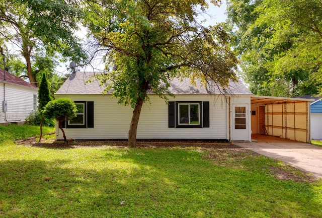 3912 53rd St, Des Moines, IA 50310 - view of front of home featuring concrete driveway, a front lawn, roof with shingles, and an attached carport