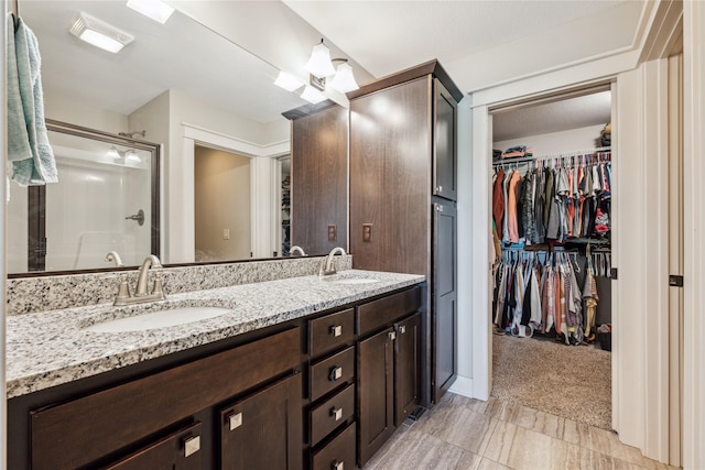 629 Mallard Pointe Dr NW, Bondurant, IA 50035 - bathroom featuring a walk in closet, a stall shower, and double vanity