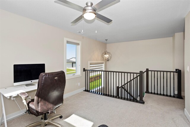 465 NW Gracewood Dr, Waukee, IA 50263 - carpeted office space with a chandelier and a ceiling fan