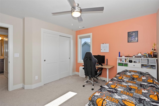 465 NW Gracewood Dr, Waukee, IA 50263 - carpeted bedroom with a desk, a closet, and ceiling fan