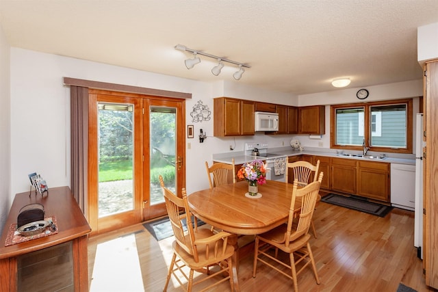 3806 Columbine Ave, Ames, IA 50010 - dining space with light wood finished floors, track lighting, and a textured ceiling