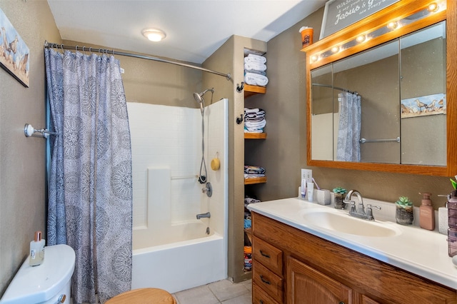 208 SW 4th St, Ogden, IA 50212 - bathroom featuring shower / bath combo with shower curtain, vanity, and tile patterned flooring