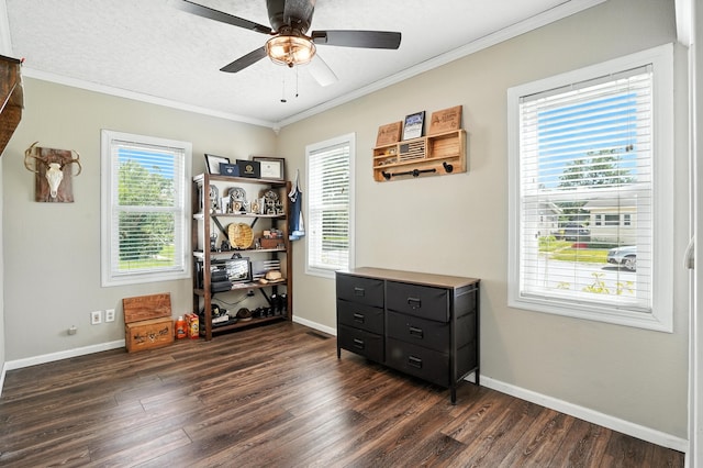 510 Maple Ave, Woodward, IA 50276 - misc room featuring crown molding, dark wood-style floors, and a ceiling fan