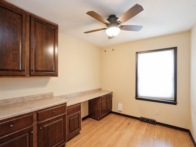 1509 Del Matro Ct, Windsor Heights, IA 50324 - unfurnished office with light wood-style flooring, a ceiling fan, and built in study area