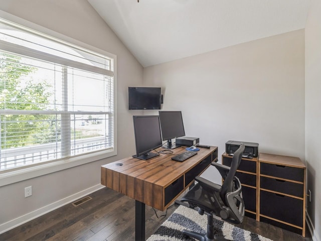 8955 Jamison Dr, West Des Moines, IA 50266 - office space featuring lofted ceiling and dark wood-style flooring