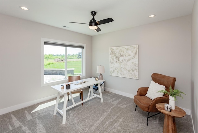 16320 Northpark Dr, Urbandale, IA 50323 - carpeted office space with a ceiling fan and recessed lighting