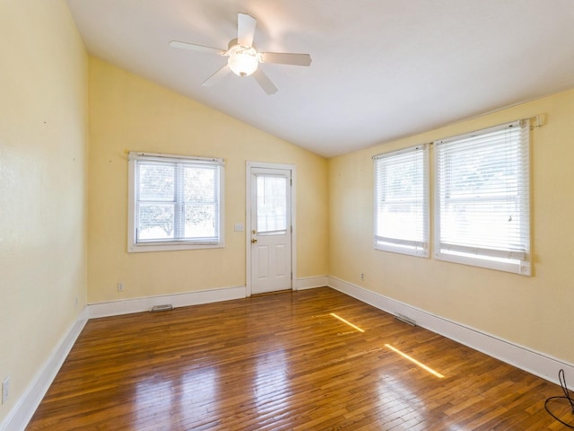 780 Iowa Ave, Martensdale, IA 50160 - empty room featuring lofted ceiling, hardwood / wood-style floors, and ceiling fan