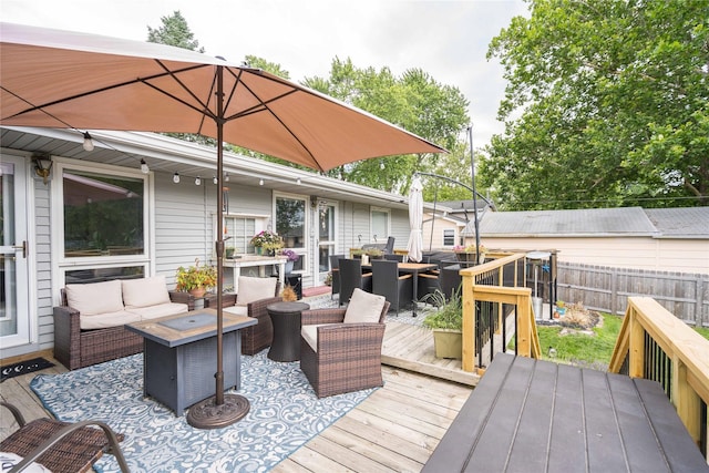 729 SE 3rd St, Ankeny, IA 50021 - wooden terrace with an outdoor living space and outdoor dining space