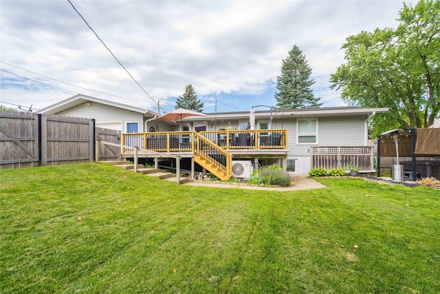 729 SE 3rd St, Ankeny, IA 50021 - back of house with a wooden deck, a fenced backyard, and stairs