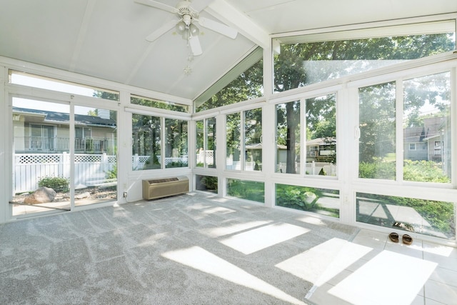 4511 67th St, Urbandale, IA 50322 - unfurnished sunroom featuring a ceiling fan and a wall unit AC