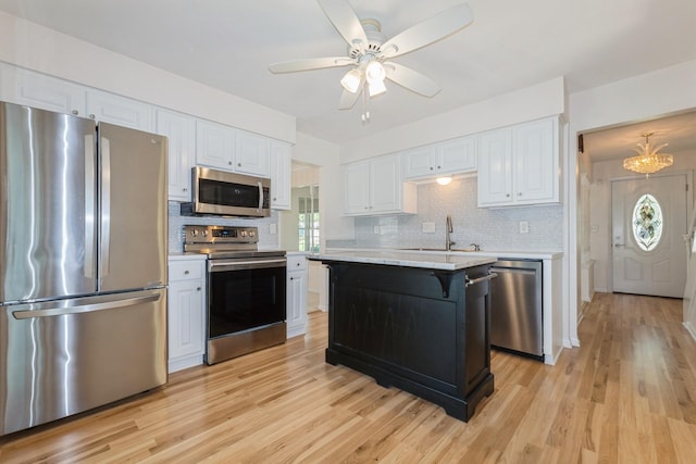 4511 67th St, Urbandale, IA 50322 - kitchen with appliances with stainless steel finishes, light countertops, tasteful backsplash, and white cabinets