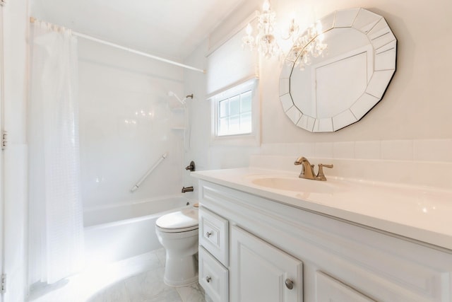 4511 67th St, Urbandale, IA 50322 - full bath with vanity, shower / bath combo with shower curtain, and a chandelier