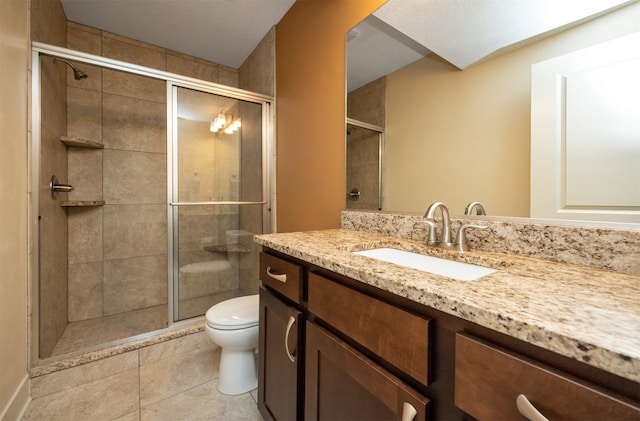 2100 NW Prairie Creek Dr, Grimes, IA 50111 - full bathroom with vanity, a stall shower, and tile patterned floors