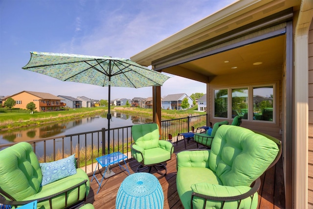 2100 NW Prairie Creek Dr, Grimes, IA 50111 - wooden terrace with a water view and a residential view