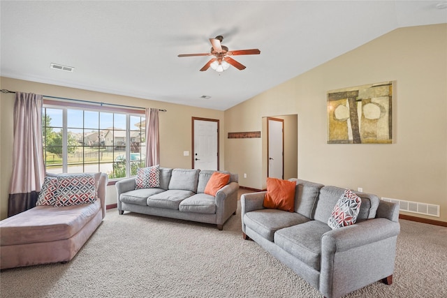16215 Monroe Ct, Urbandale, IA 50323 - carpeted living area featuring lofted ceiling and ceiling fan