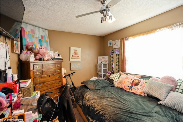 705 E Miller Ave, Des Moines, IA 50315 - bedroom with a textured ceiling and a ceiling fan