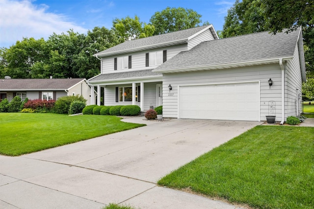 2207 Buchanan Dr, Ames, IA 50010 - traditional-style home with an attached garage, a front yard, concrete driveway, and a shingled roof