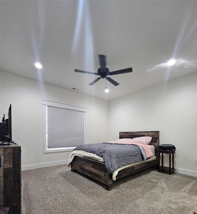 1108 28th St, Perry, IA 50220 - carpeted bedroom with recessed lighting and ceiling fan