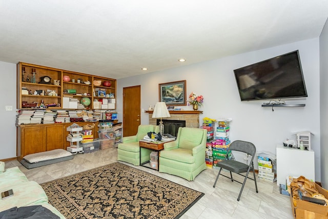 2908 Woodland Ave, West Des Moines, IA 50266 - living area with a fireplace and recessed lighting