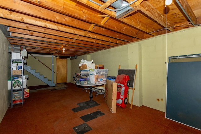 2908 Woodland Ave, West Des Moines, IA 50266 - unfinished below grade area with stairs and concrete block wall