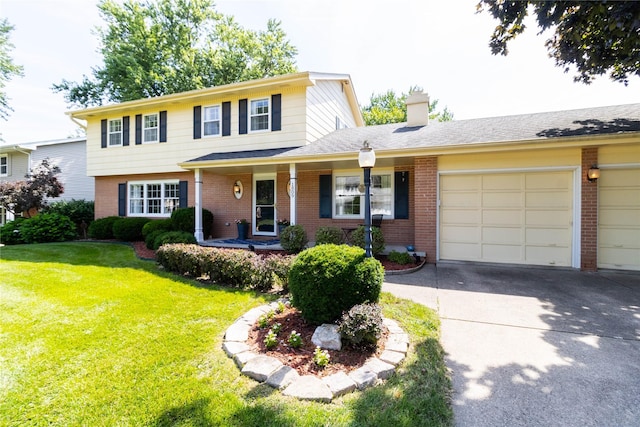 1809 79th St, Windsor Heights, IA 50324 - traditional-style home featuring brick siding, driveway, a front lawn, covered porch, and an attached garage