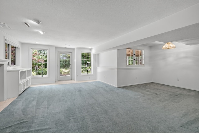 904 54th St, West Des Moines, IA 50266 - unfurnished living room featuring carpet, plenty of natural light, and a textured ceiling