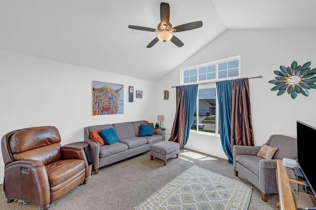 704 36th St SW, Bondurant, IA 50035 - living room featuring carpet floors, a ceiling fan, and high vaulted ceiling