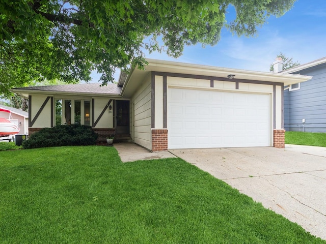 401 NW Valley View Dr, Grimes, IA 50111 - single story home featuring brick siding, concrete driveway, a front yard, and a garage
