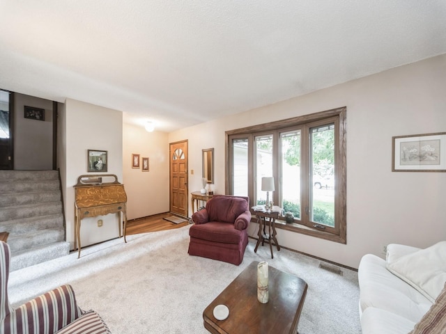 401 NW Valley View Dr, Grimes, IA 50111 - carpeted living area with stairs