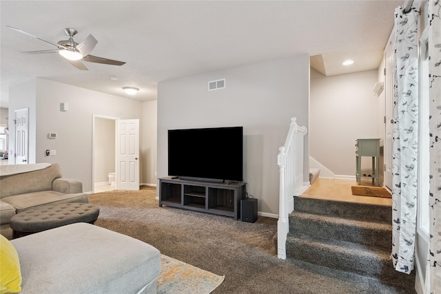 263 SE Booth Ave, Waukee, IA 50266 - living area with ceiling fan, carpet, and recessed lighting