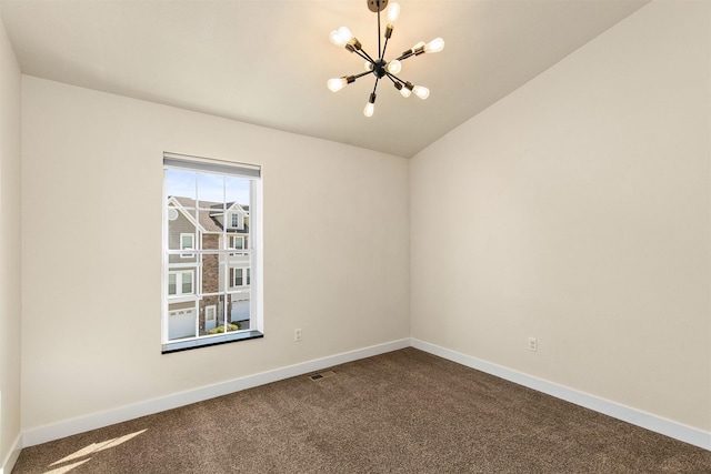 8302 Westown Pkwy Unit 1102, West Des Moines, IA 50266 - unfurnished room with a chandelier, dark colored carpet, and vaulted ceiling