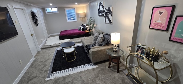 2209 4th St SW, Altoona, IA 50009 - carpeted living room featuring ornamental molding and recessed lighting