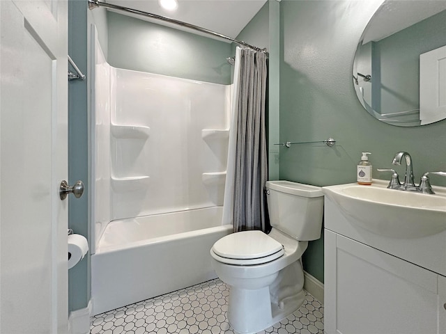2814 Chicago Ave, Des Moines, IA 50317 - full bathroom with shower / tub combo, vanity, and tile patterned floors