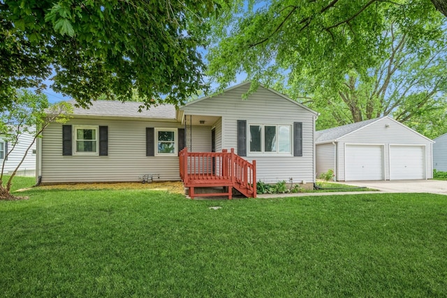 4326 E Washburn Rd, Waterloo, IA 50702 - ranch-style home featuring an outdoor structure, a front yard, driveway, and a garage