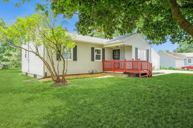 4326 E Washburn Rd, Waterloo, IA 50702 - ranch-style home with driveway, a front yard, covered porch, an attached garage, and a chimney