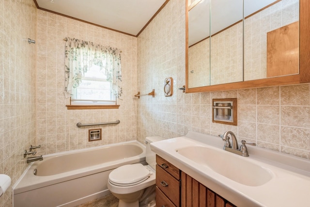 4326 E Washburn Rd, Waterloo, IA 50702 - bathroom with tile walls, vanity, and crown molding