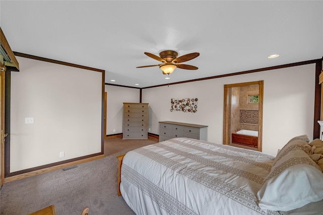 904 Pleasant St SE, Bondurant, IA 50035 - bedroom with carpet flooring, ornamental molding, recessed lighting, and ceiling fan