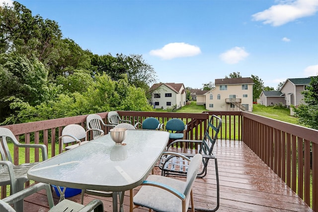 3413 Brook Run Dr, Des Moines, IA 50317 - wooden deck with outdoor dining space, a residential view, and a yard