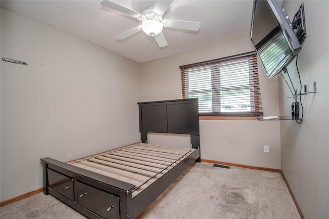 5420 SW 13th St, Des Moines, IA 50315 - bedroom with multiple windows, light carpet, ceiling fan, and a textured ceiling