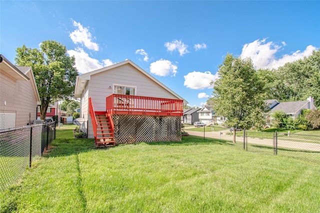 5420 SW 13th St, Des Moines, IA 50315 - rear view of property with stairway, a deck, and a fenced backyard