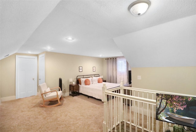 618 Arthur Ave, Des Moines, IA 50313 - bedroom featuring lofted ceiling, carpet floors, and a textured ceiling