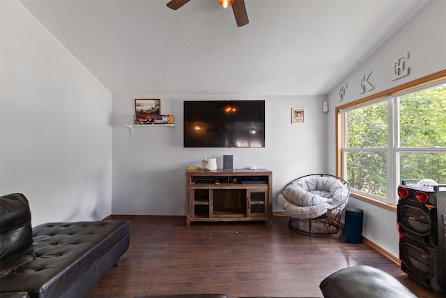 1324 College Ave, Des Moines, IA 50314 - living area featuring ceiling fan, wood finished floors, and a textured ceiling