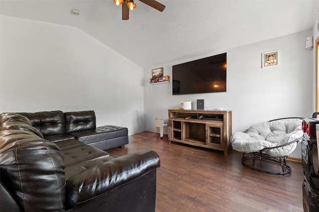 1324 College Ave, Des Moines, IA 50314 - living room featuring a ceiling fan, lofted ceiling, and wood finished floors