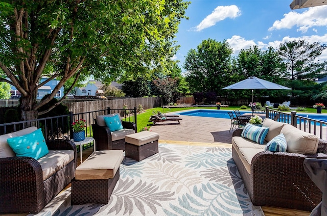 2507 135th St, Urbandale, IA 50323 - view of pool with an outdoor hangout area, a fenced backyard, and a patio area