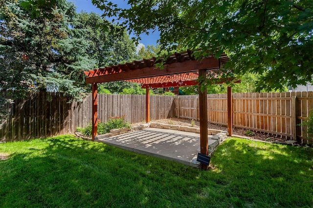 2507 135th St, Urbandale, IA 50323 - fenced backyard with a pergola and a patio area