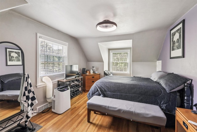 3923 Maquoketa Dr, Des Moines, IA 50311 - bedroom featuring multiple windows, light wood-type flooring, and lofted ceiling