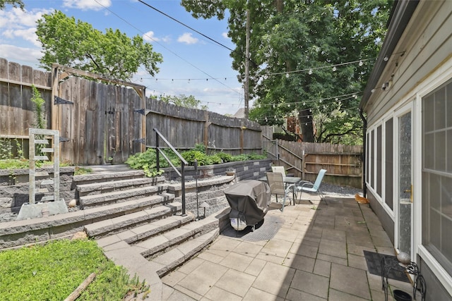 3923 Maquoketa Dr, Des Moines, IA 50311 - fenced backyard with a patio and a grill